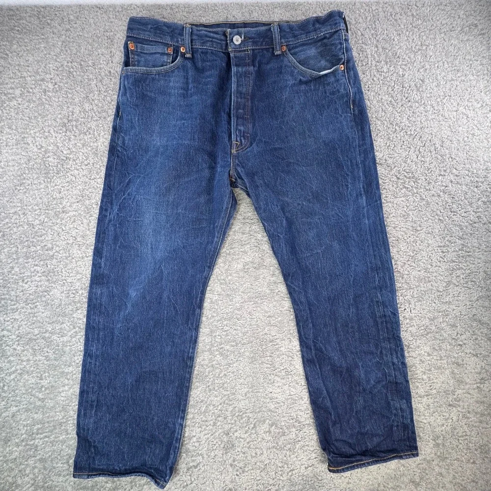 Levis 501 Original Fit Jeans Mens 36x28* Dark Wash Blue Button Fly Straight Leg‎